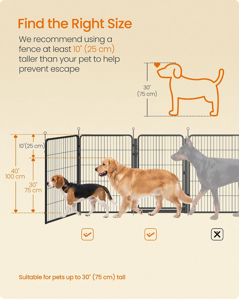 Feandrea 8-Panel Dog Playpen, 67 x 67 x 40 Inch, Ink Black