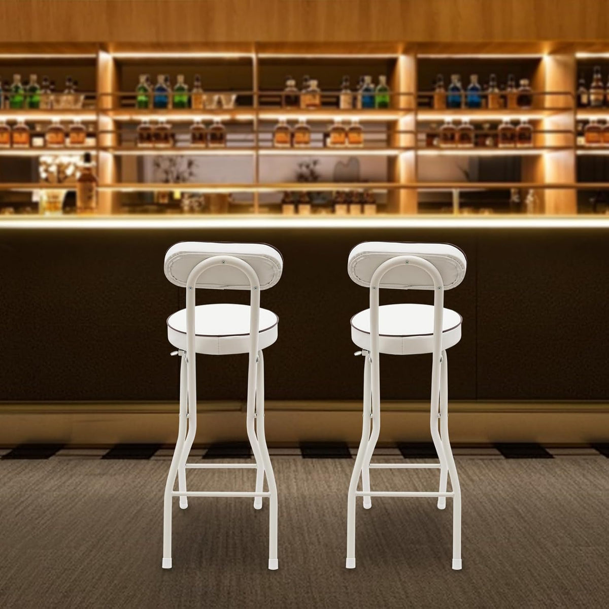 2PCS Folding Bar Stool with Backrest, Tall Foldable Stool Seat Padded Portable Stools Counter Height Foldable Stools Chairs Collapsible Stool for Adults Kitchen Island Cafe Dining Room