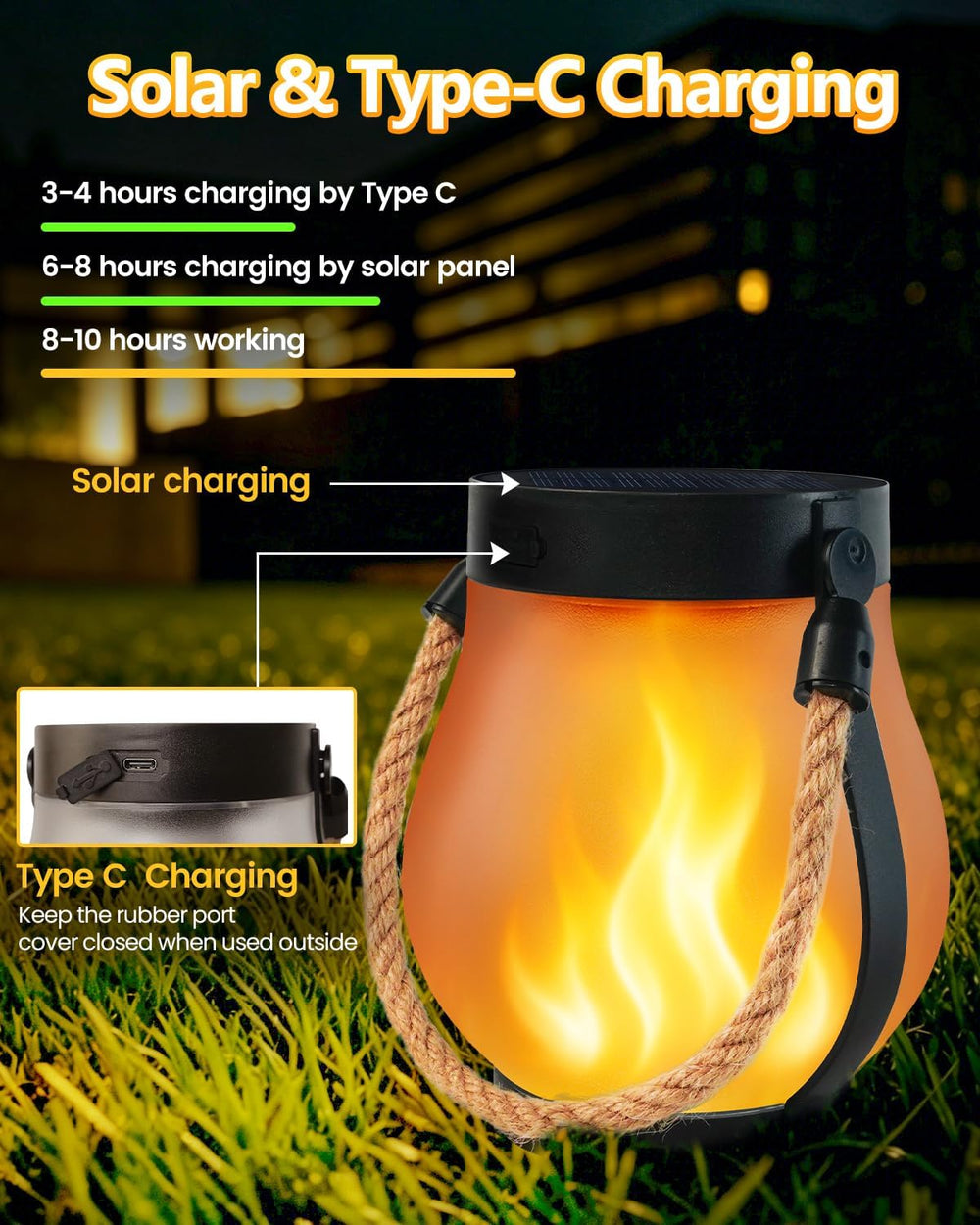6 Pack Solar Lanterns Outdoor Waterproof Flickering Flame Halloween Lights
