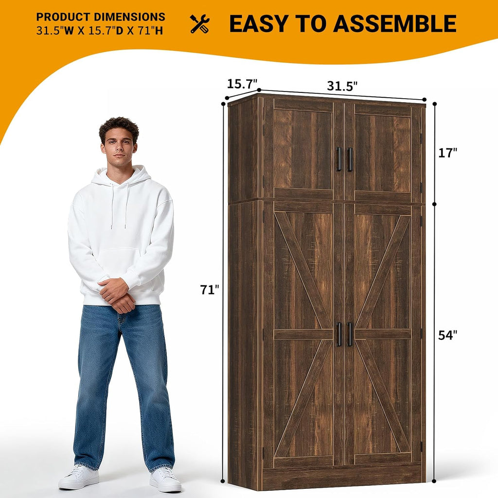 Unikito 71” Tall Kitchen Pantry Storage Cabinet with Adjustable Shelves