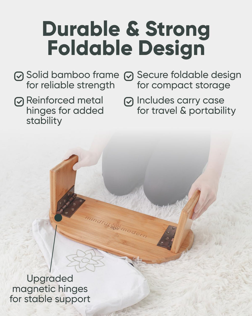 Mindful Modern Folding Meditation Bench - Bamboo Kneeling Stool with Locking ...