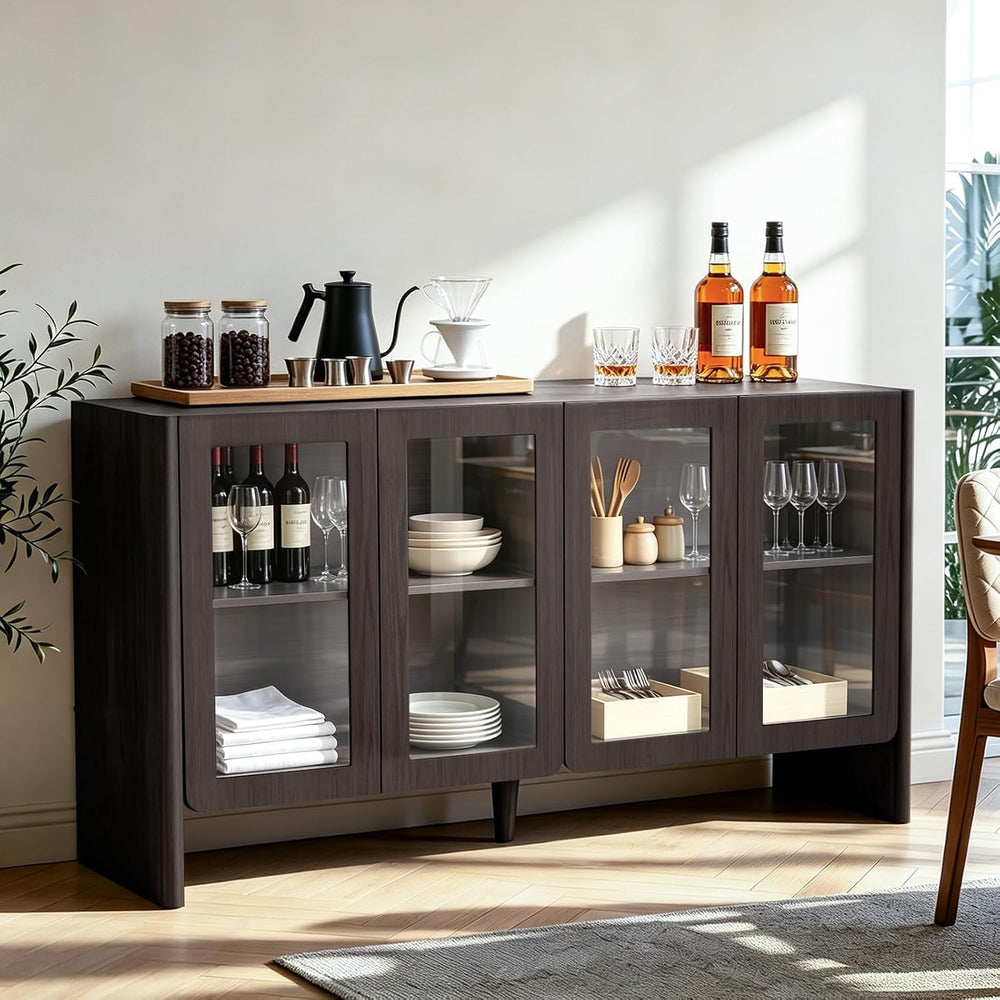 NicBex 55in Buffet Cabinet with Glass Doors, Modern Storage Cabinet, Walnut