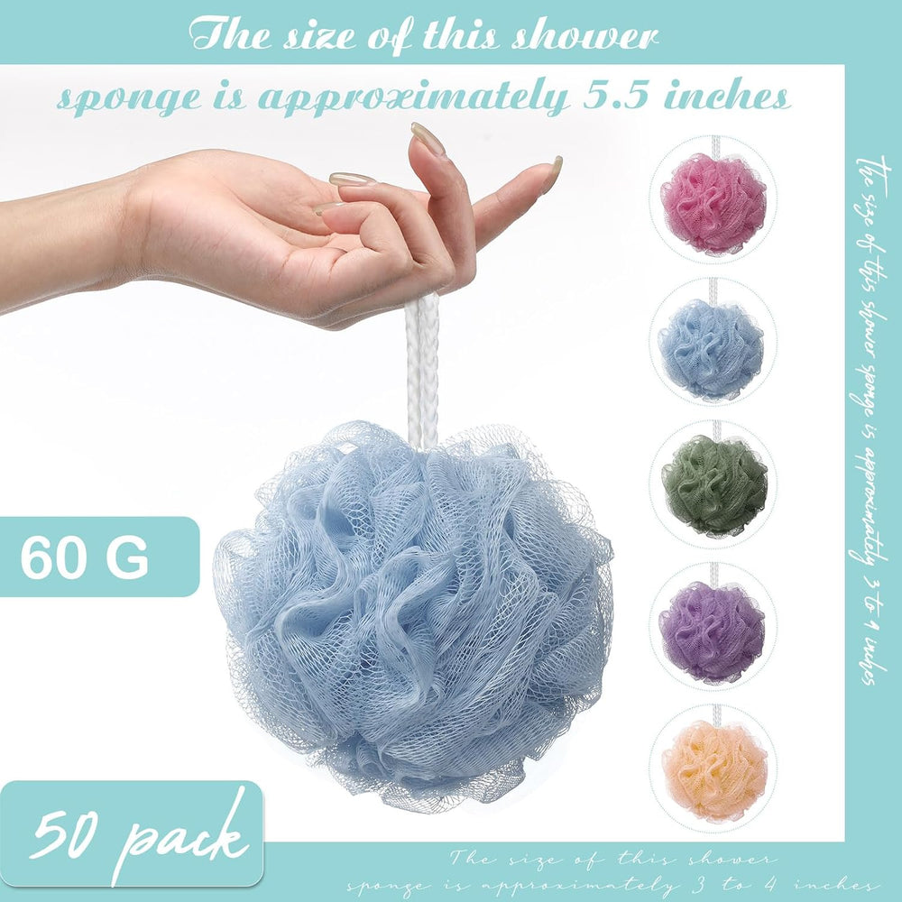 Nitial 50 Pcs Large Bath Shower Loofah Sponge Bulk 60g, Soft Color