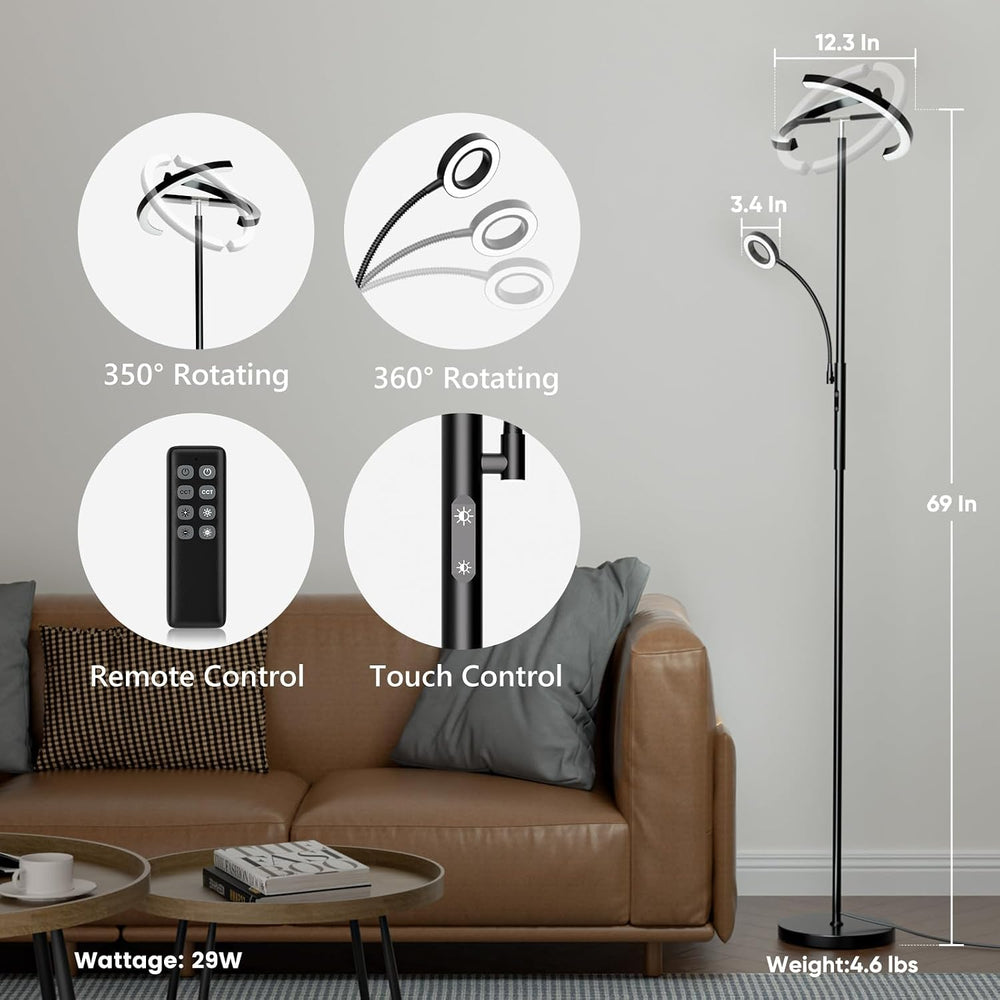 SIBRILLE LED Floor Lamp for Living Room - Modern Standing Lamp with Reading L...