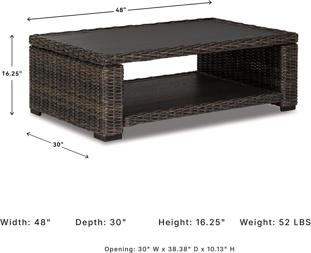Signature Design by Ashley Grasson Lane Outdoor Wicker Cocktail Table with Al...