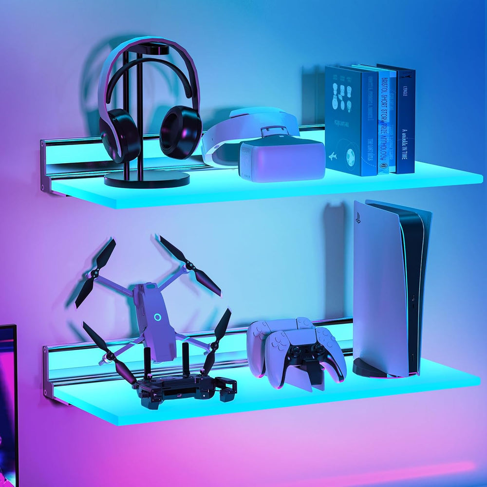 Smart Floating Shelves with Lights, LED 2-Tier Wall Mounted Acrylic Shelf