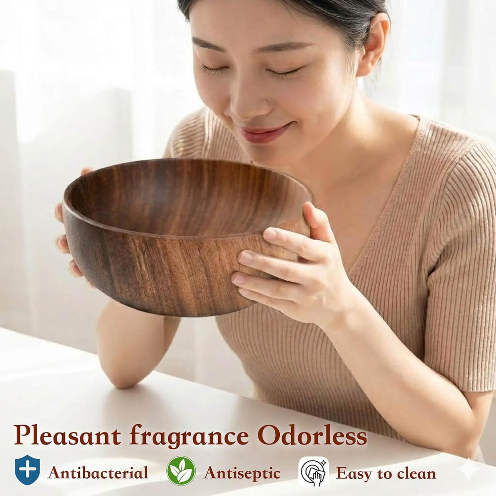 Wooden Salad Bowl Set, Acacia Wood, 4-Pcs, 9.5 Inch,Couple bowls