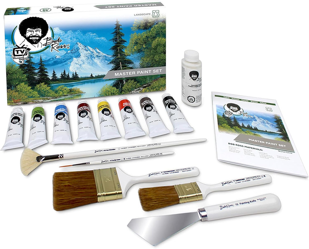 Bob Ross Master Artist Oil Paint Set Bundle with Aluminum Table Easel (2 Items)