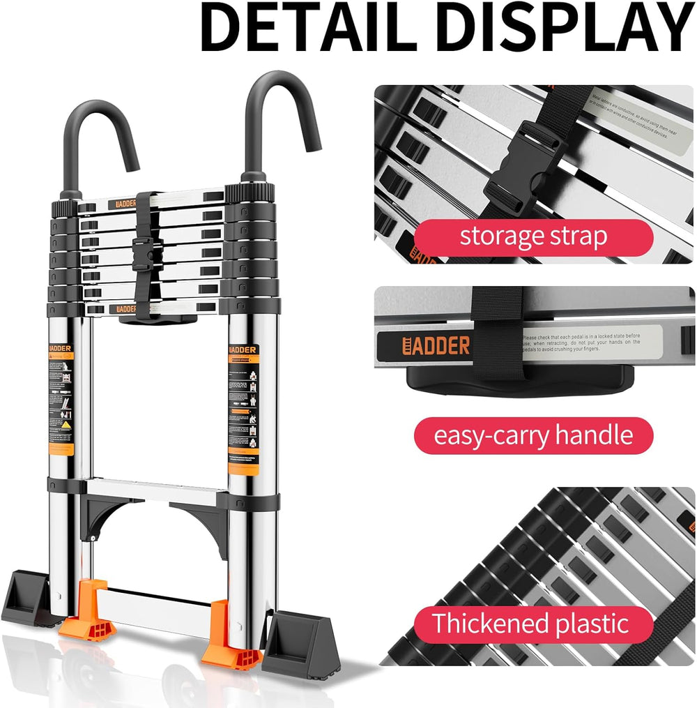 Telescoping Ladder,12.5 FT Extension Ladder, Heavy Duty 330lbs Max Capacity