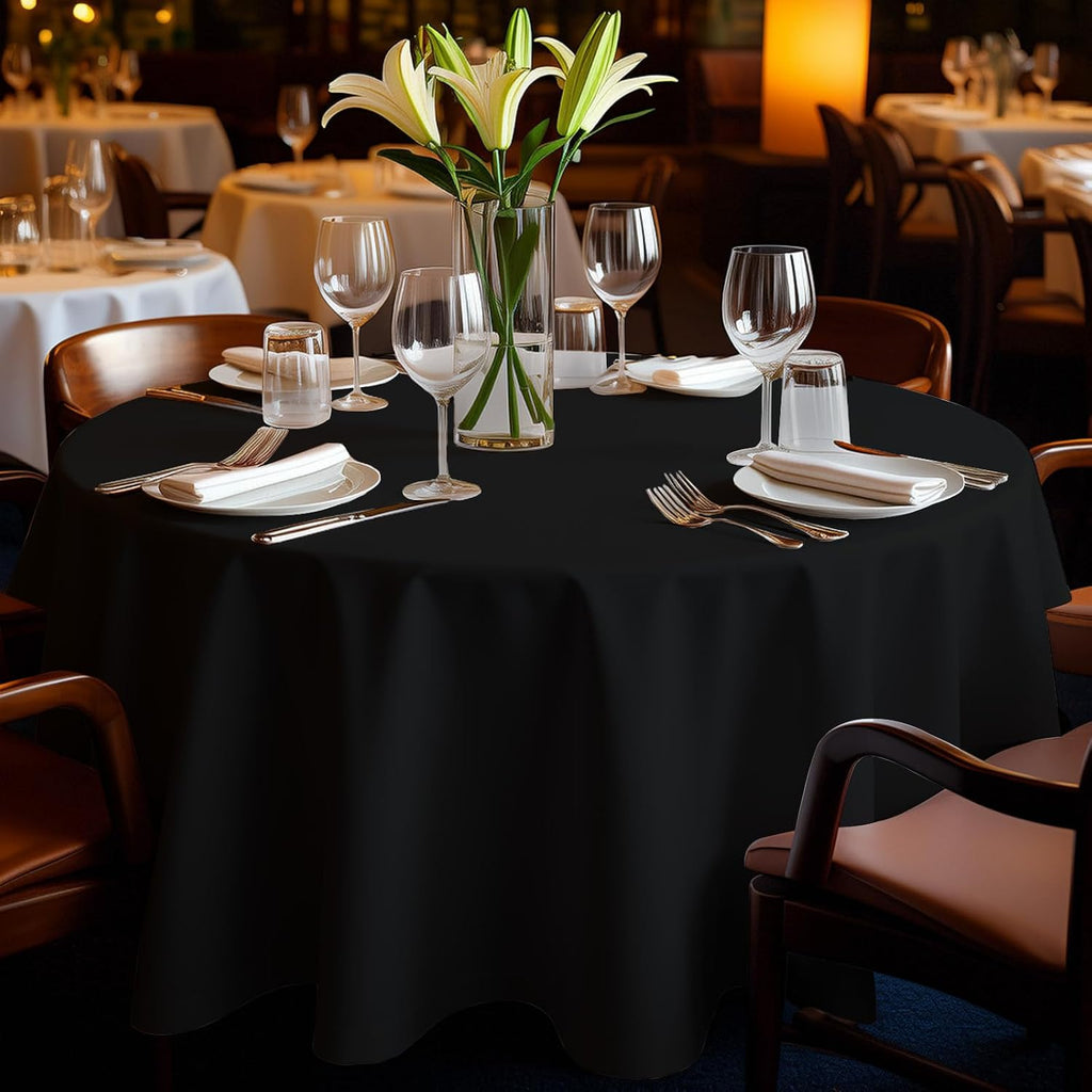 12 Pack Black Plastic Tablecloth 120 Inch Round Disposable Table Cloth, Waterproof Table Cover for Halloween, Weddings, Graduation & Parties