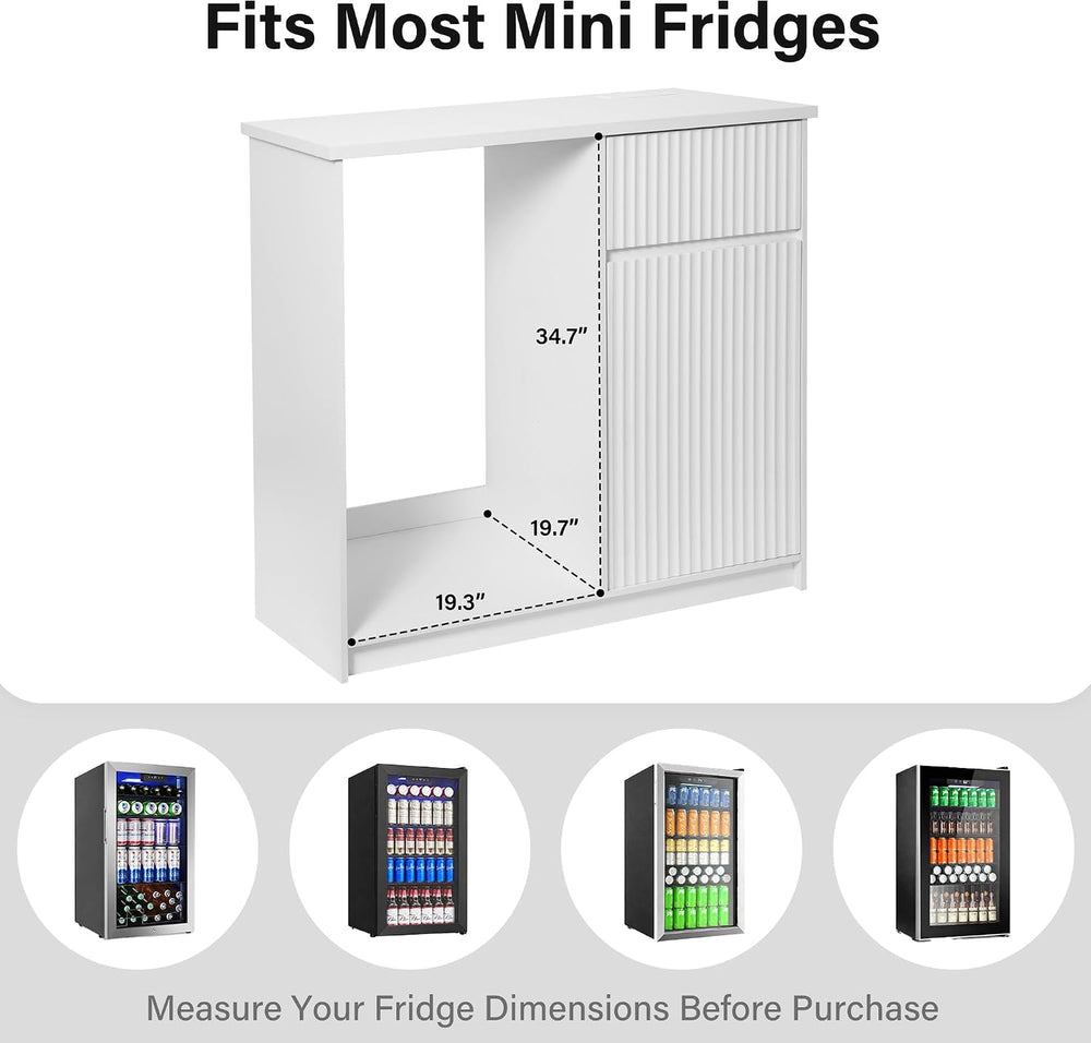 Mini Fridge Cabinet with Storage & Power Outlet, White