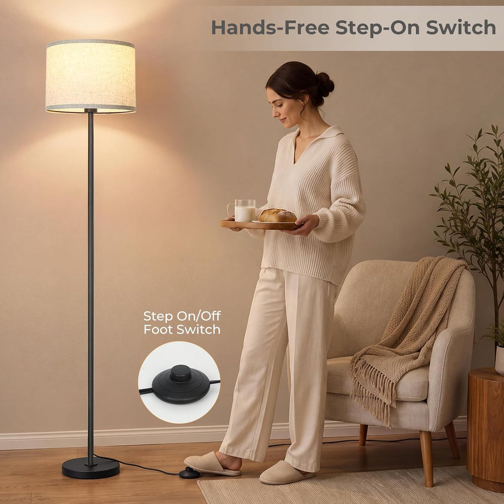 Qingmiao Black Floor Lamp for Living Room, Anti-Tip Base, 3 Way Bulb