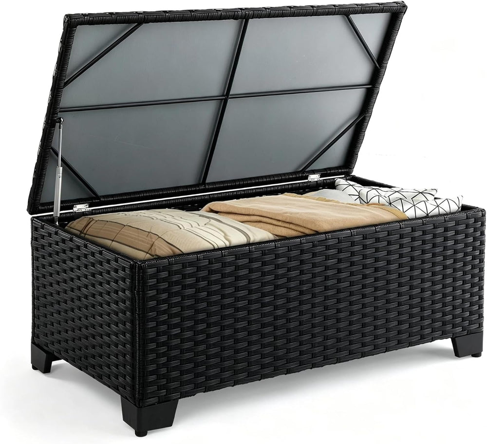 VINGLI Outdoor Coffee Table with Storage, All-Weather Wicker Patio Table for ...