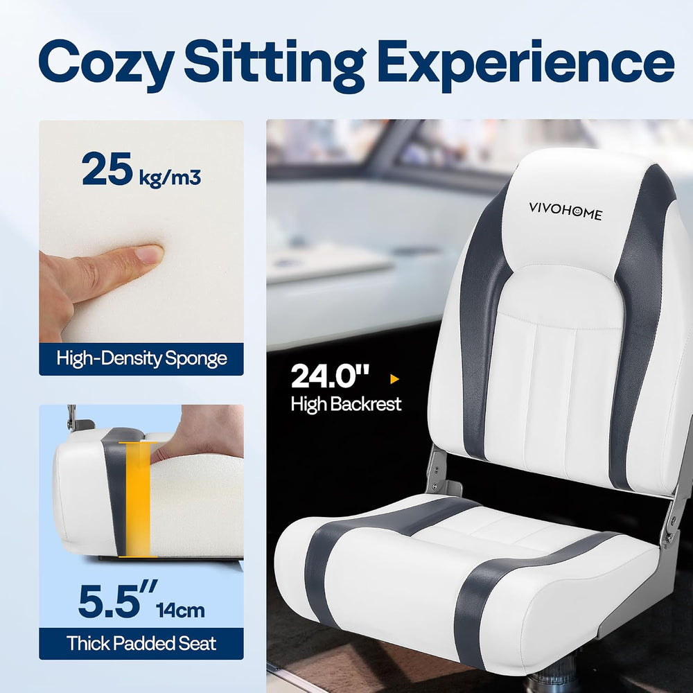 VIVOHOME Folding High Back Boat Seats, 2 Pack Waterproof Boat Captain Chair