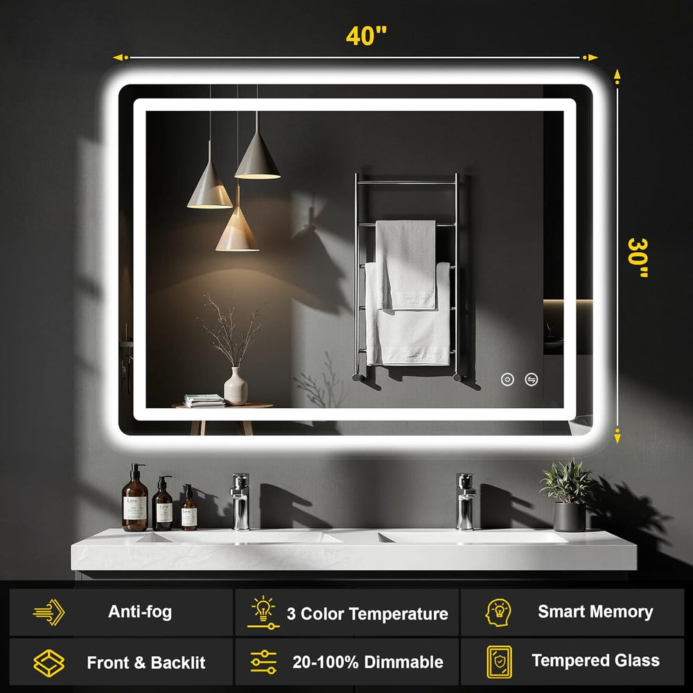 LED Bathroom Mirror with Lights, 30"x40" Lighted Vanity Mirror for ...