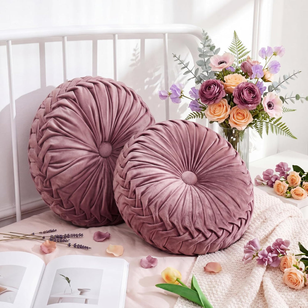 Drydiet 2 Pcs Round Throw Velvet Pillows Decorative Pillow(Dusty Rose 15'...