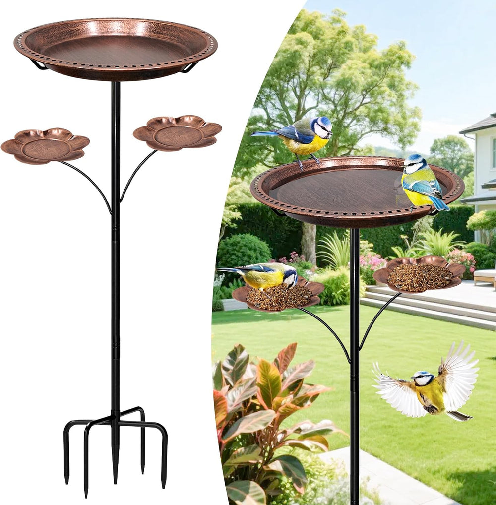 Bird Bath for Outside,Birdbaths with 2 Detachable Flower Feeders