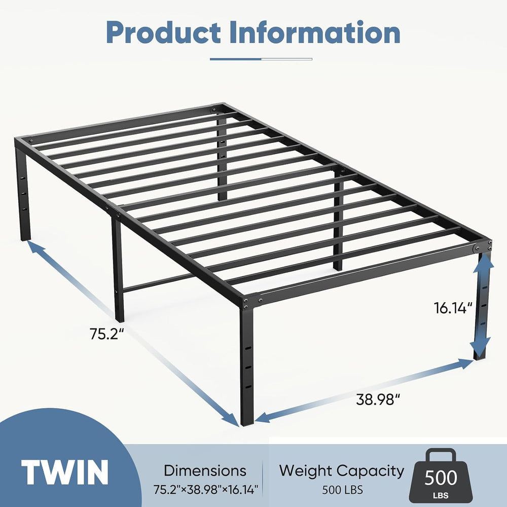 OLIXIS 16IN Metal Twin Bed Frame, Heavy Duty with Storage Space, 500LBS