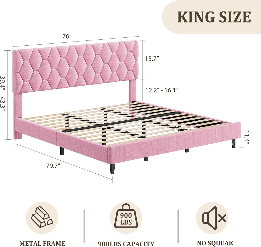 GAOMON King Size Platform Bed Frame with Adjustable Upholstered Headboard