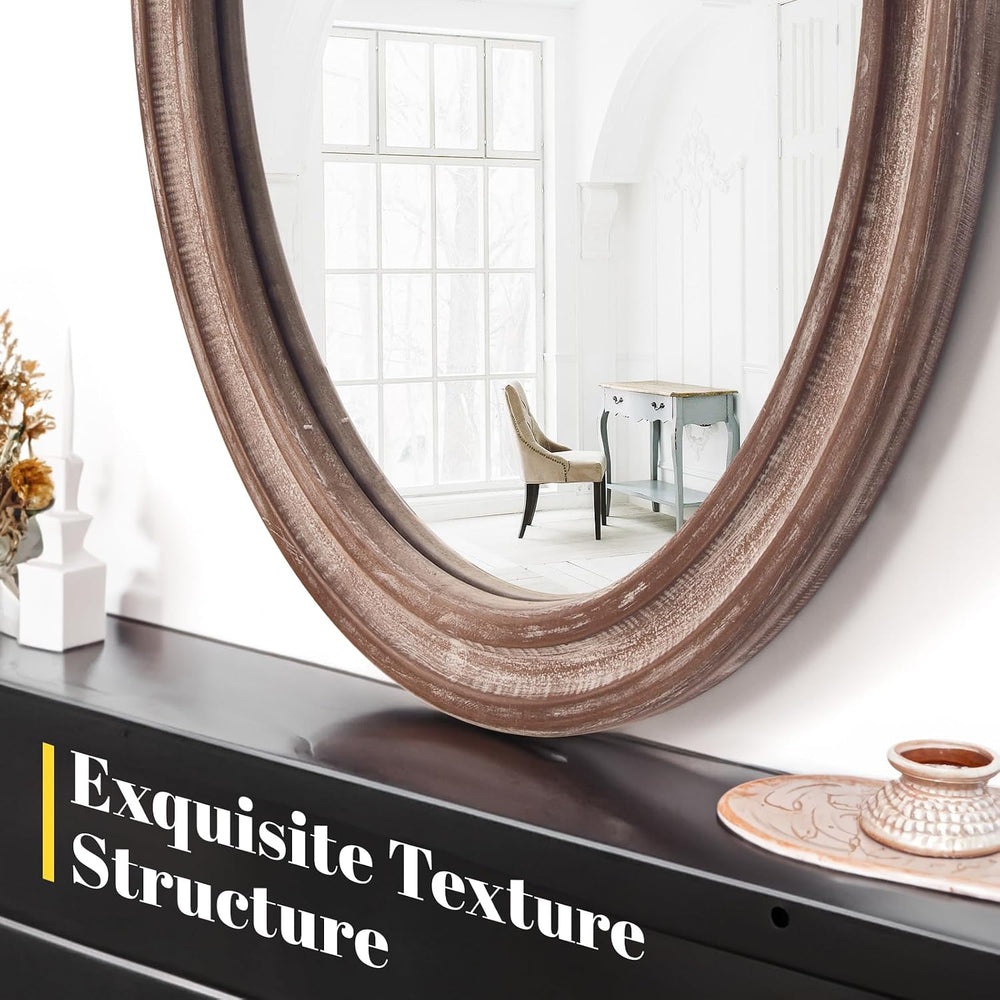 Wood Oval Mirror,24x30"Farmhouse Rustic Decor Bathroom Vanity Wall Mirrors