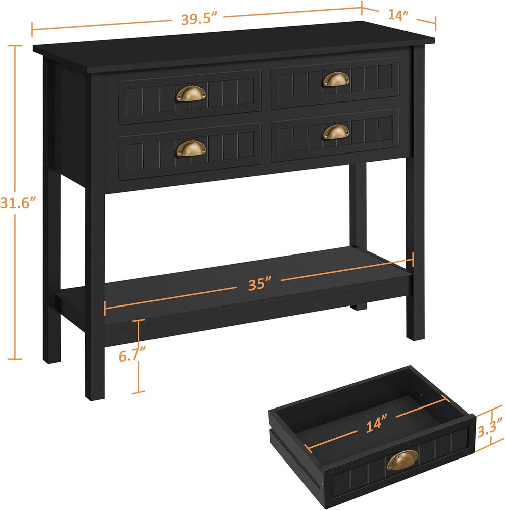 Yaheetech Black Console Table with 4 Drawers and Storage Shelf for Entryway