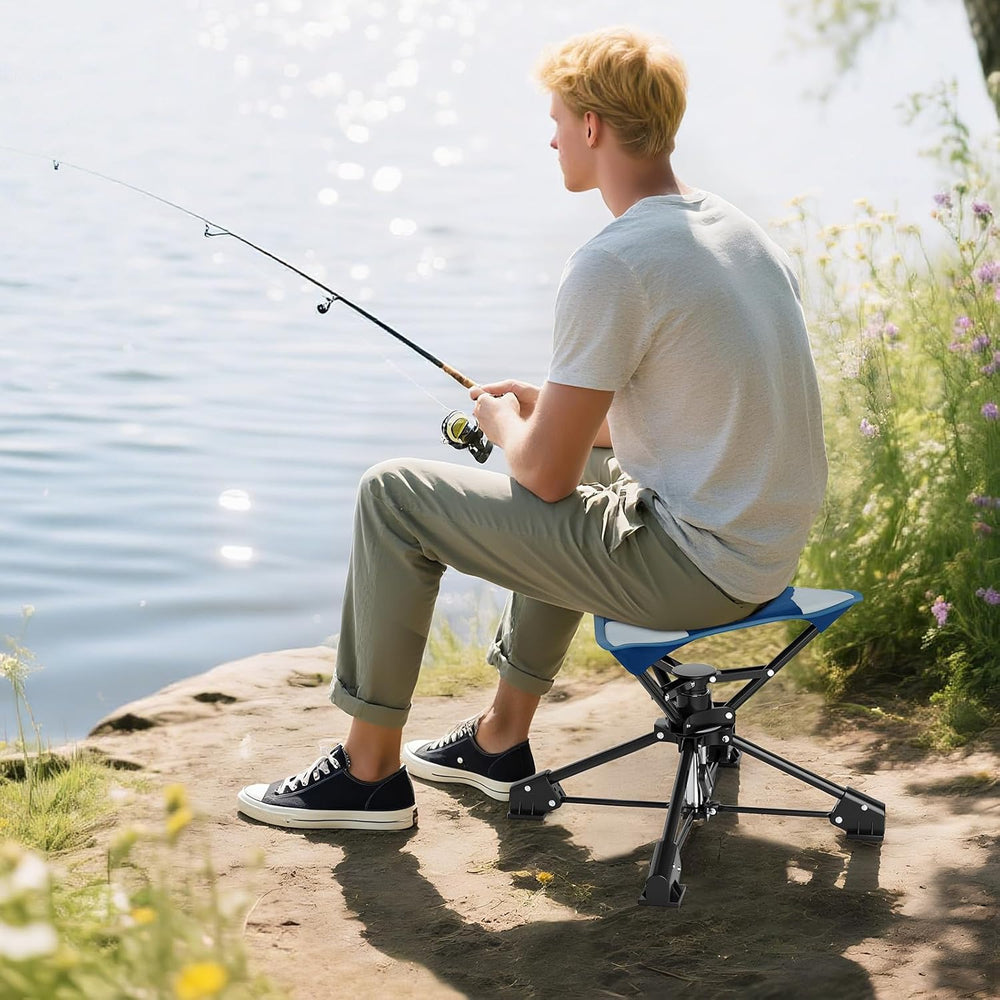 Tangkula 360° Swivel Foldable Camping Stool with Anti-Sink Feet, Blue