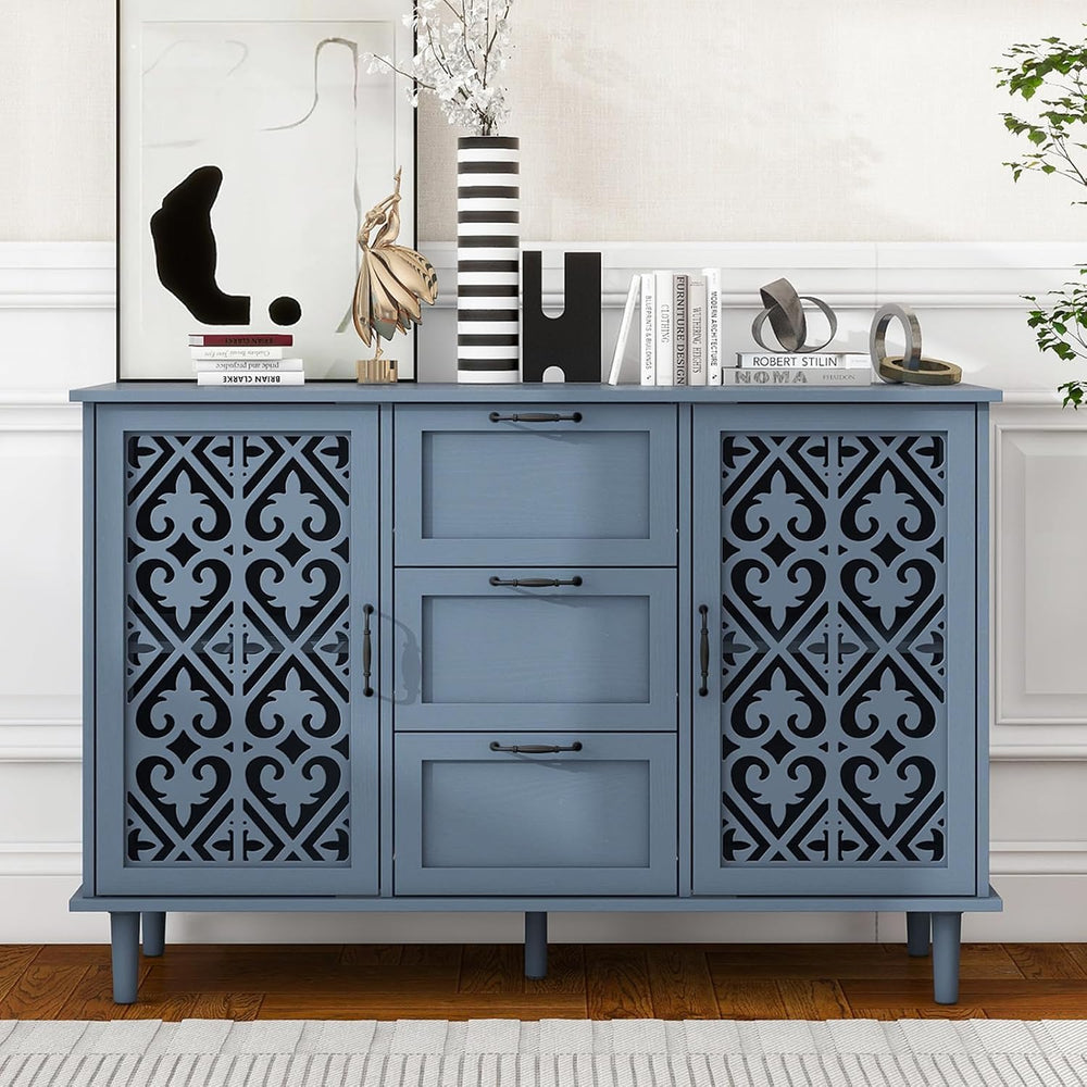 Sideboard Buffet Cabinet, Blue 2 Door 3 Drawer Storage Credenza
