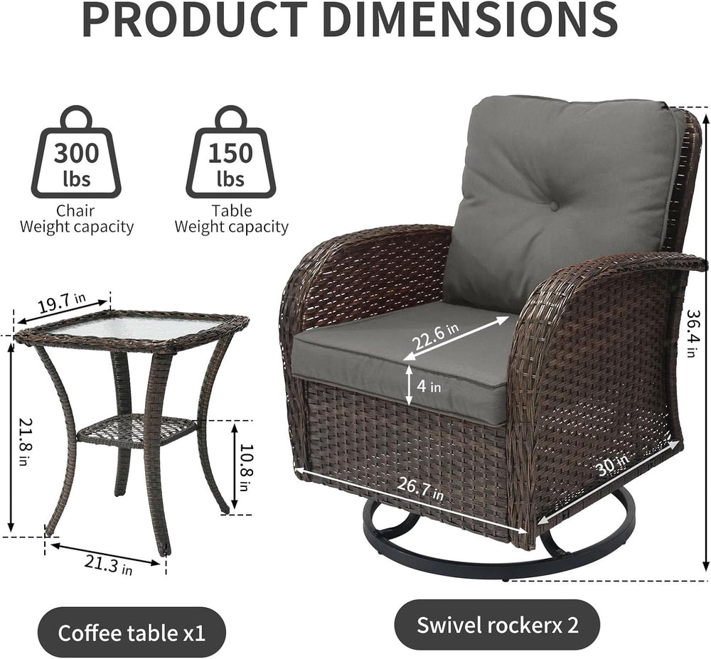 Patio Furniture Set 3 Pieces, Outdoor Swivel Glider Rocker Bistro Set