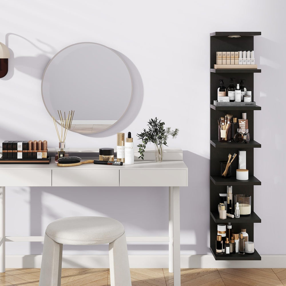 IBUYKE 7 Tier Wall Shelf Unit with LED Lights,Lack Shelf Black WBC017B