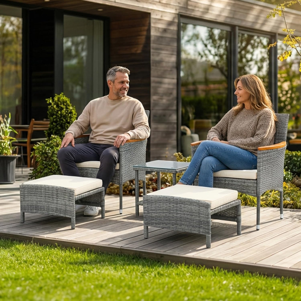 5 PCS Outdoor Patio Furniture Set with Table&Ottoman Outdoor Furniture Pa...