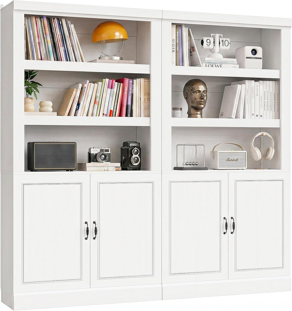 Unikito 71" Tall Bookshelf with Doors and Adjustable Shelves, 2 Pack