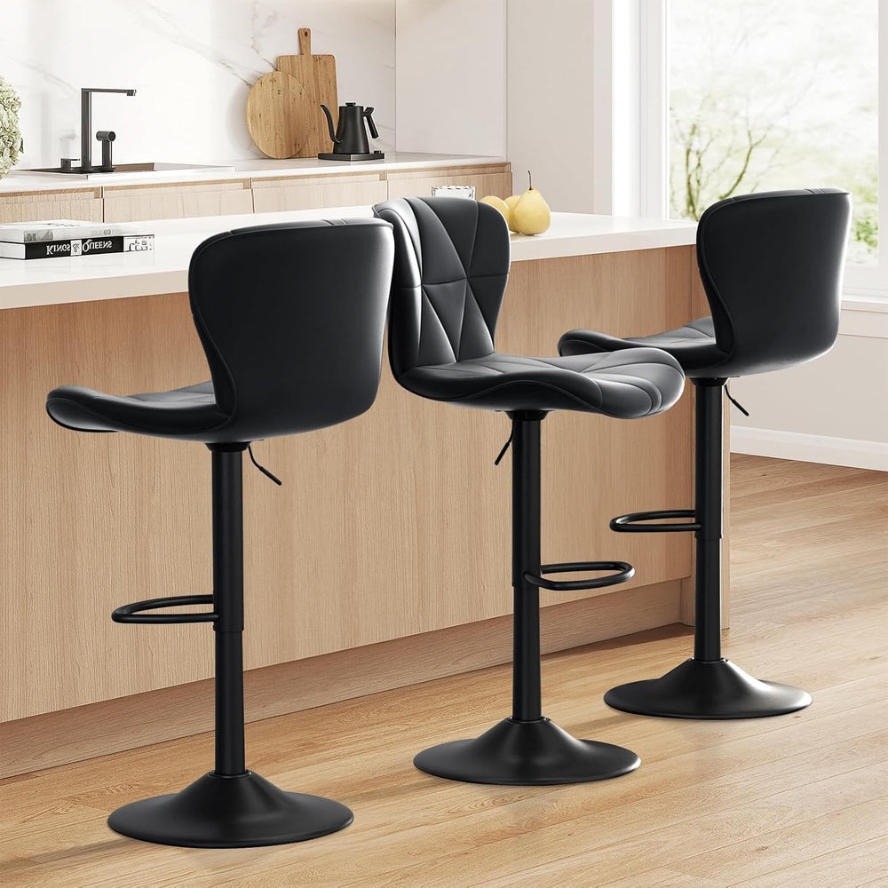 Bar Stools Set of 3,Adjustable Swivel Barstools, Faux Leather Bar Chairs,Upho...