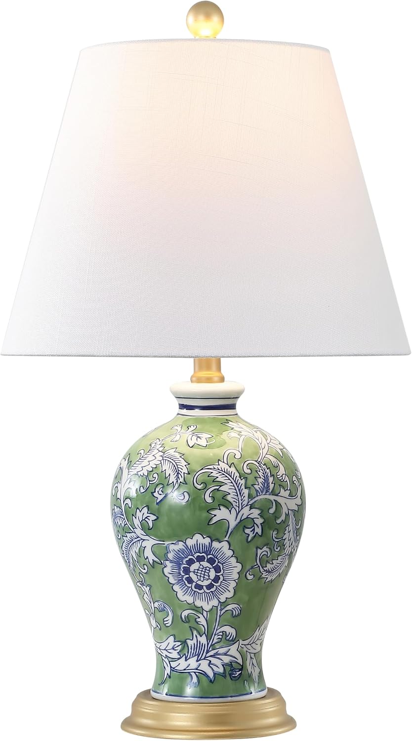 JONATHAN Y Grace 24" French Country Floral Urn Ceramic Lamp, Green/White
