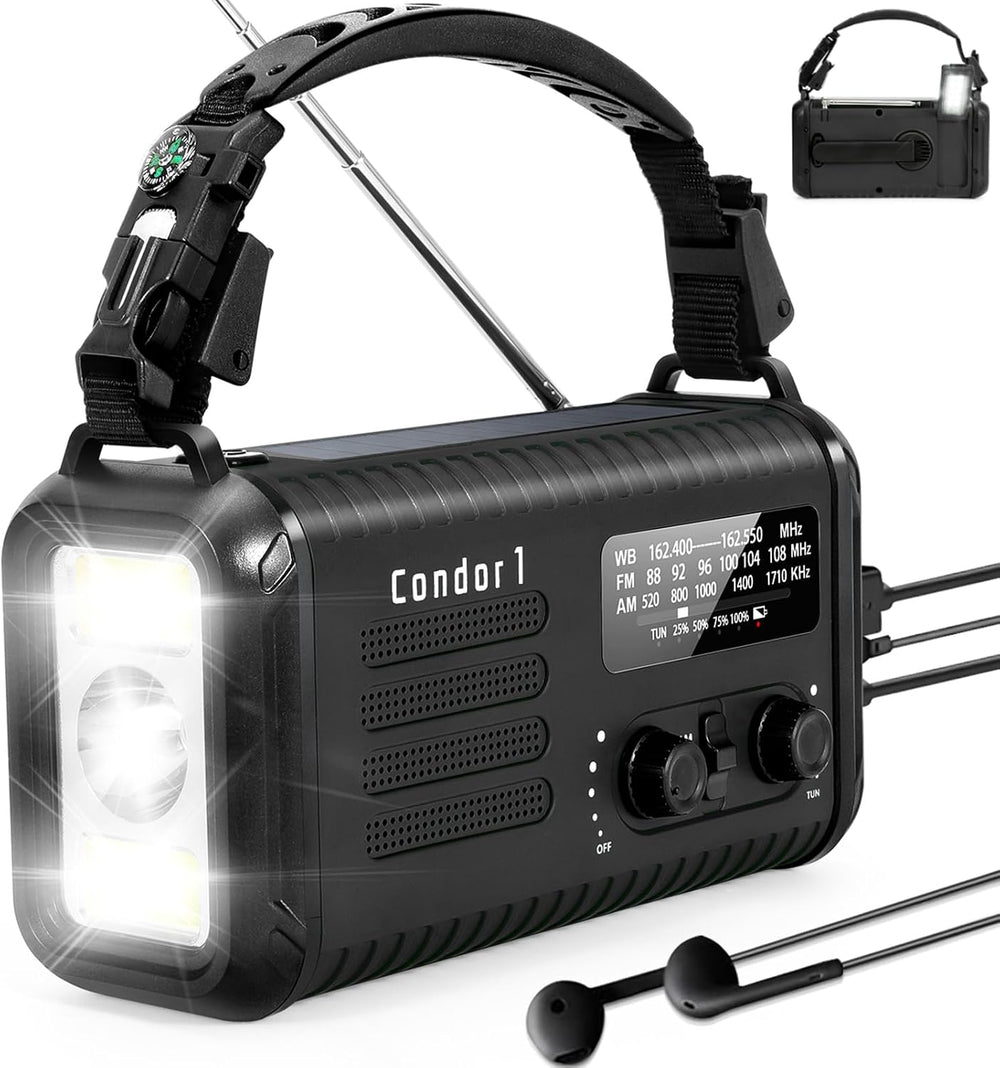 Emergency Weather Radio (Condor 1) NOAA/AM/FM with 74000mWh Portable Radio, U...