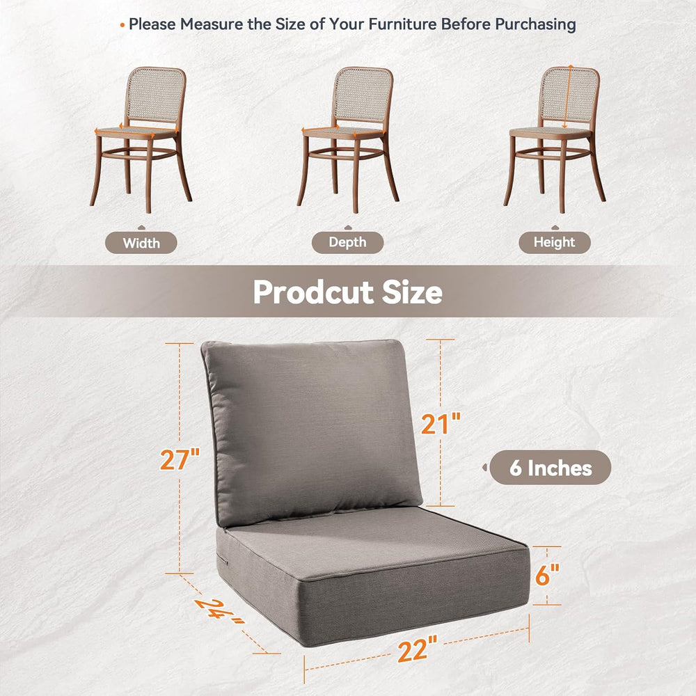 6" Thick Outdoor Cushions 22x24x6, 3-Set Deep Seat Patio Cushions with R...