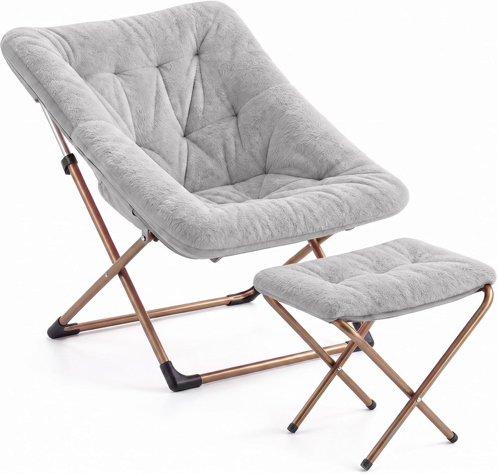 Youtanic Comfy Oversized Saucer Chair with Ottoman,Soft Faux Fur Reading Loun...