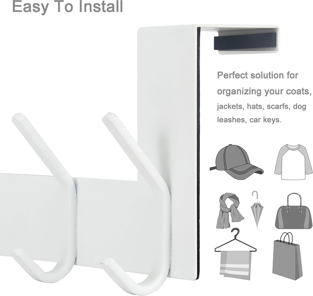 WEBI Over The Door Hook White,Over The Door Towel Rack,Door Hanger,Door Coat Towel Hanger,Door Coat Rack for Hanging Clothes,Jacket,Back of Bathroom,2 Packs