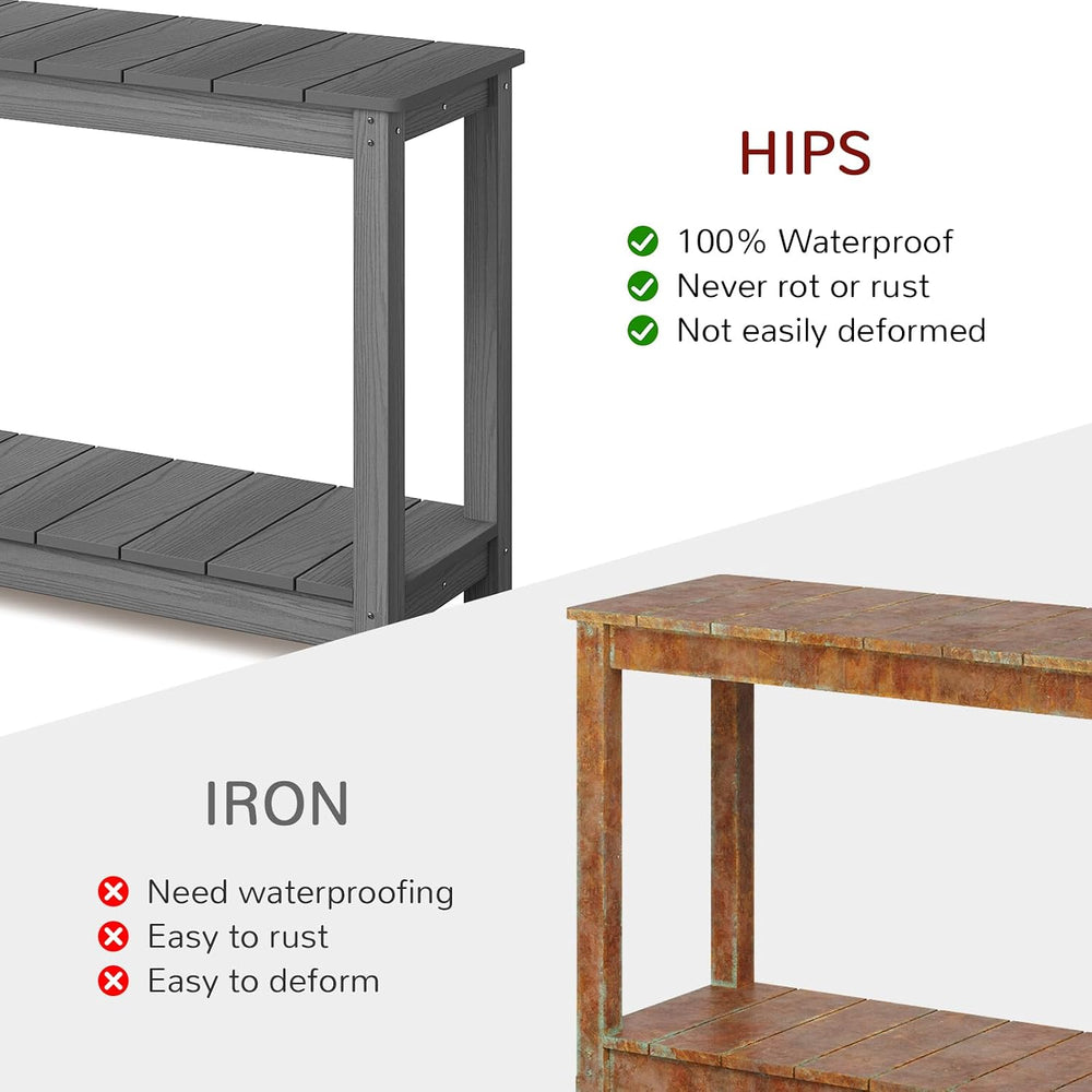 Stoog Outdoor Console Table, All-Weather 2-Tier Buffet Bar Table, Grey