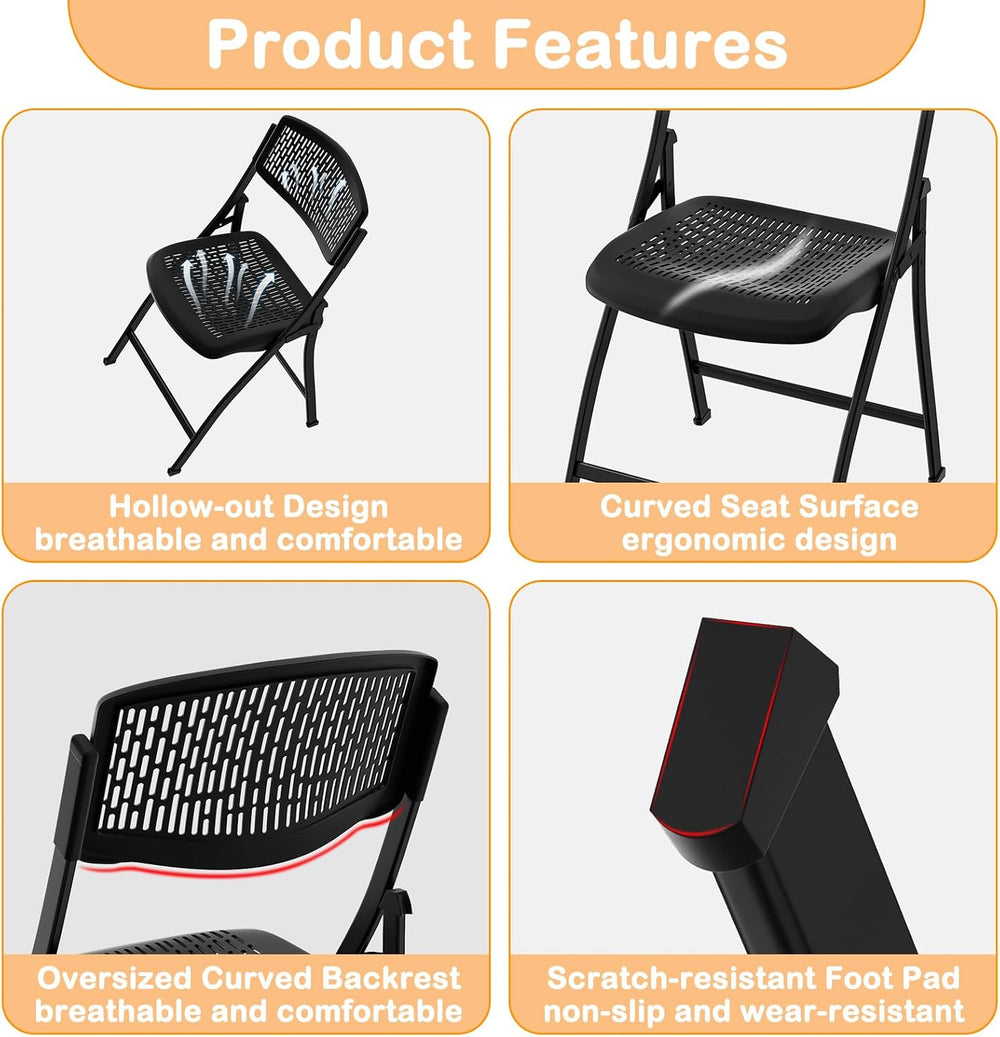 Ytaoka Folding Chair Black Foldable Chair with Breathable Mesh Seat and Sturd...