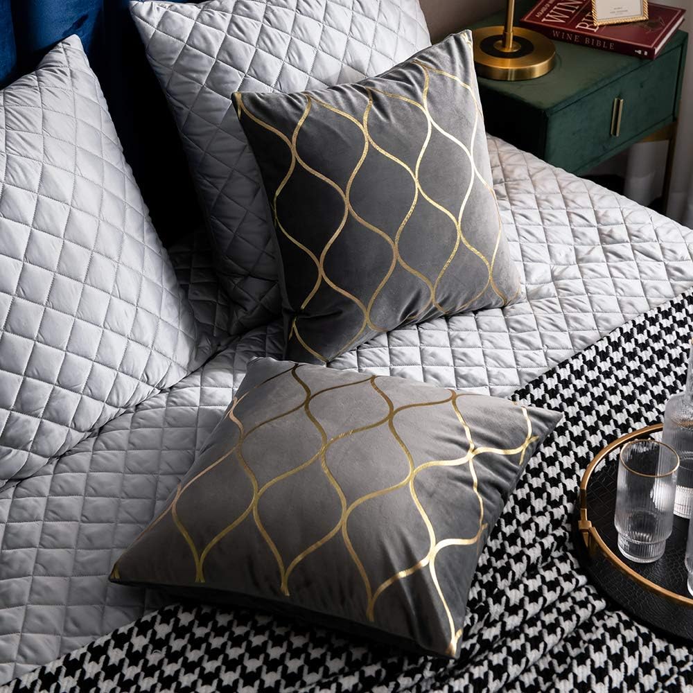 DEZENE Gold Velvet Throw Pillow Covers: 2 Pack 24x24 Inch Square Decorative P...
