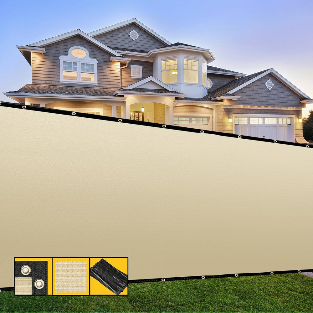 Customized 3' x 24' Beige Fence Privacy Screen,with Bindings & Gr...