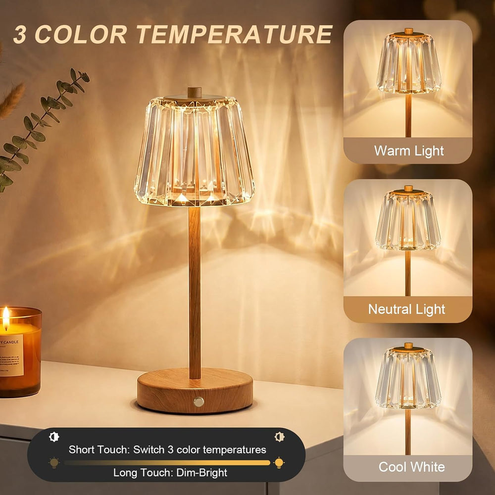 Oneach 13" Small Crystal Cordless Table Lamp, Touch Rechargeable Desk Lamps