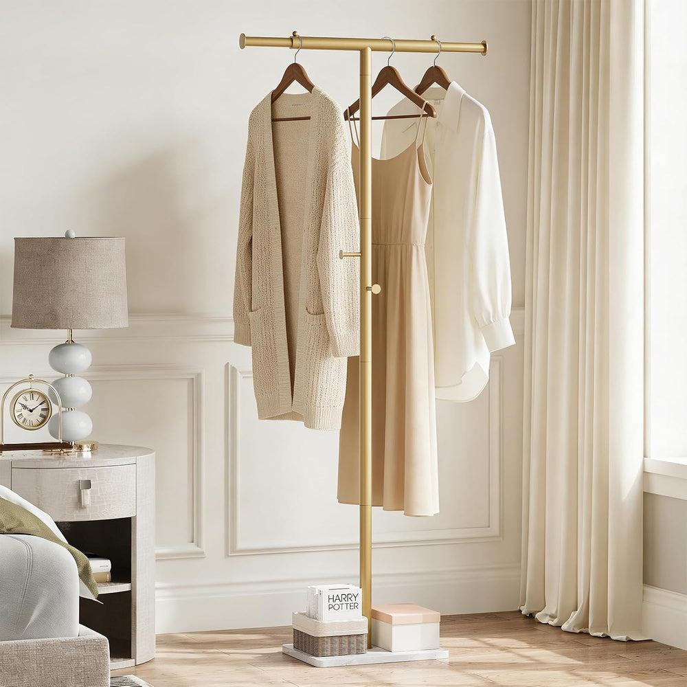 Width Adjustable T-shaped Coat Rack Freestanding, Modern Coat Rack, Gold