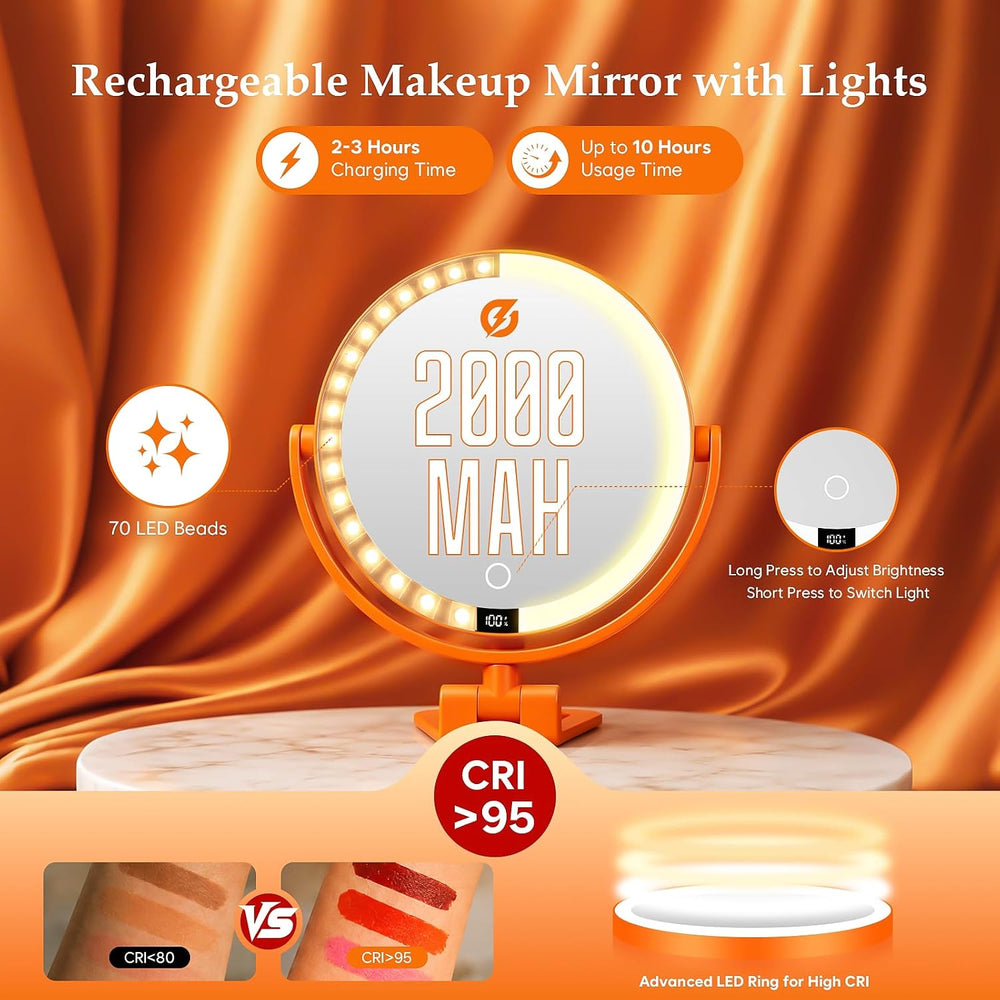 1X/30X Makeup Mirror with Lights, Magnifying Mirror (Orange)