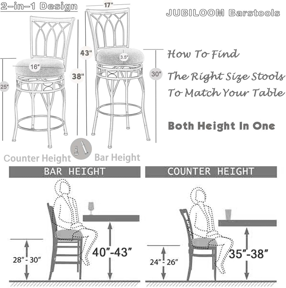 Swivel Bar Stools with Backs Set of 2, Adjustable Height 25"/30", I...