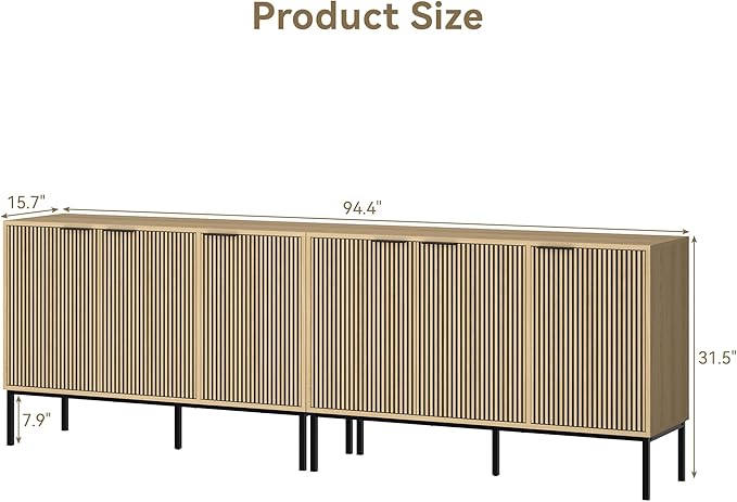 TV Stand for 100" TV, Mid Century Modern 94.4'' Television Stand, Entertainment Center with Storage and Adjustable Shelves, Media Console TV Cabinet for Living Room