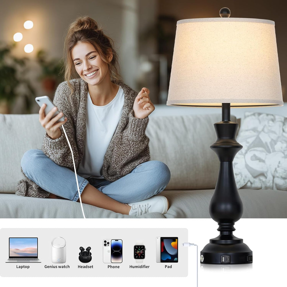 Modern Black Table Lamps Set of 2 for Living Room,30" Tall Bedside Lamp ...