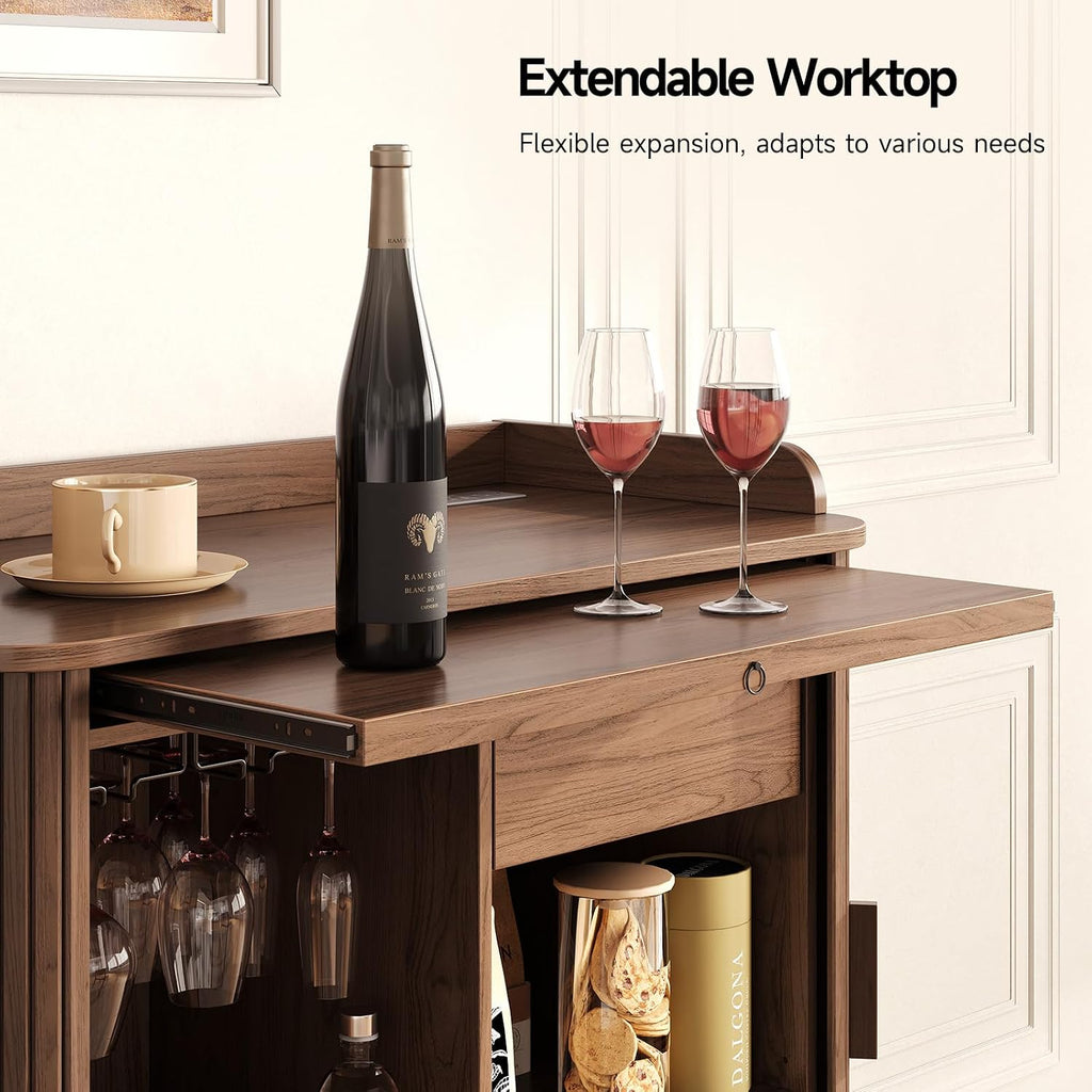 ONBRILL Fluted Bar Cabinet with Storgae, Wine Cabinet, 33" H, Walnut