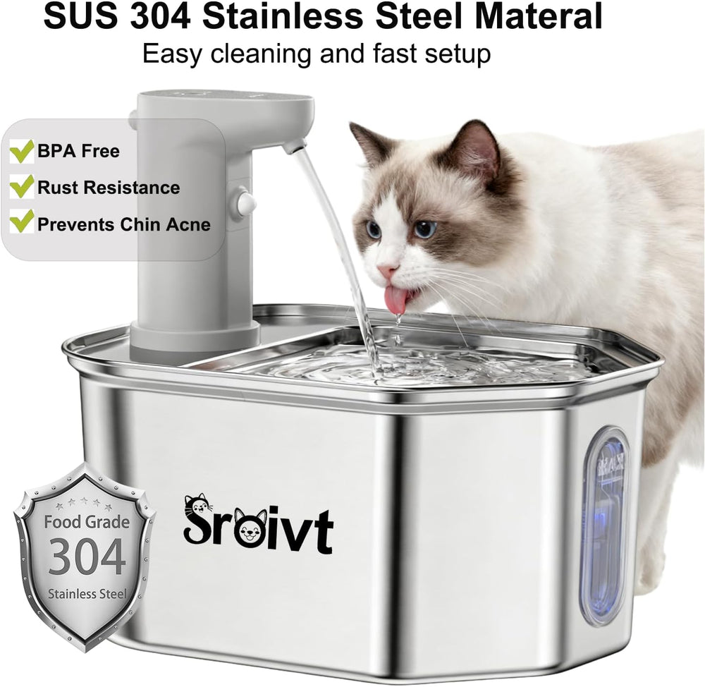 Cat Water Fountain Stainless Steel,Wireless,Battery Operated,2.6L,4Filters