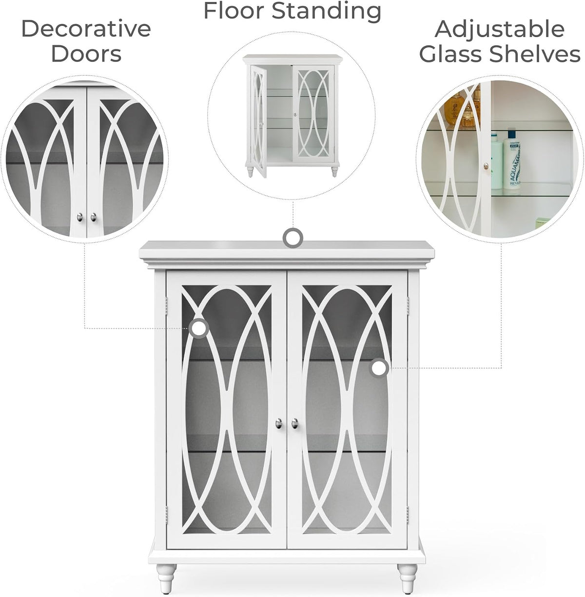 Teamson Home Florence 26 in. x 32 in. 2-Door Freestanding Wooden Floor Cabinet with Adjustable Shelves for Storage Solutions in Bathrooms, Kitchens, Laundry Rooms, Home Offices, White